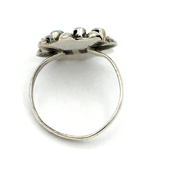 PETIT POINT sterling turquoise flower ring - size 6.5 Mexico southwest style 925 - Picture 6 of 8